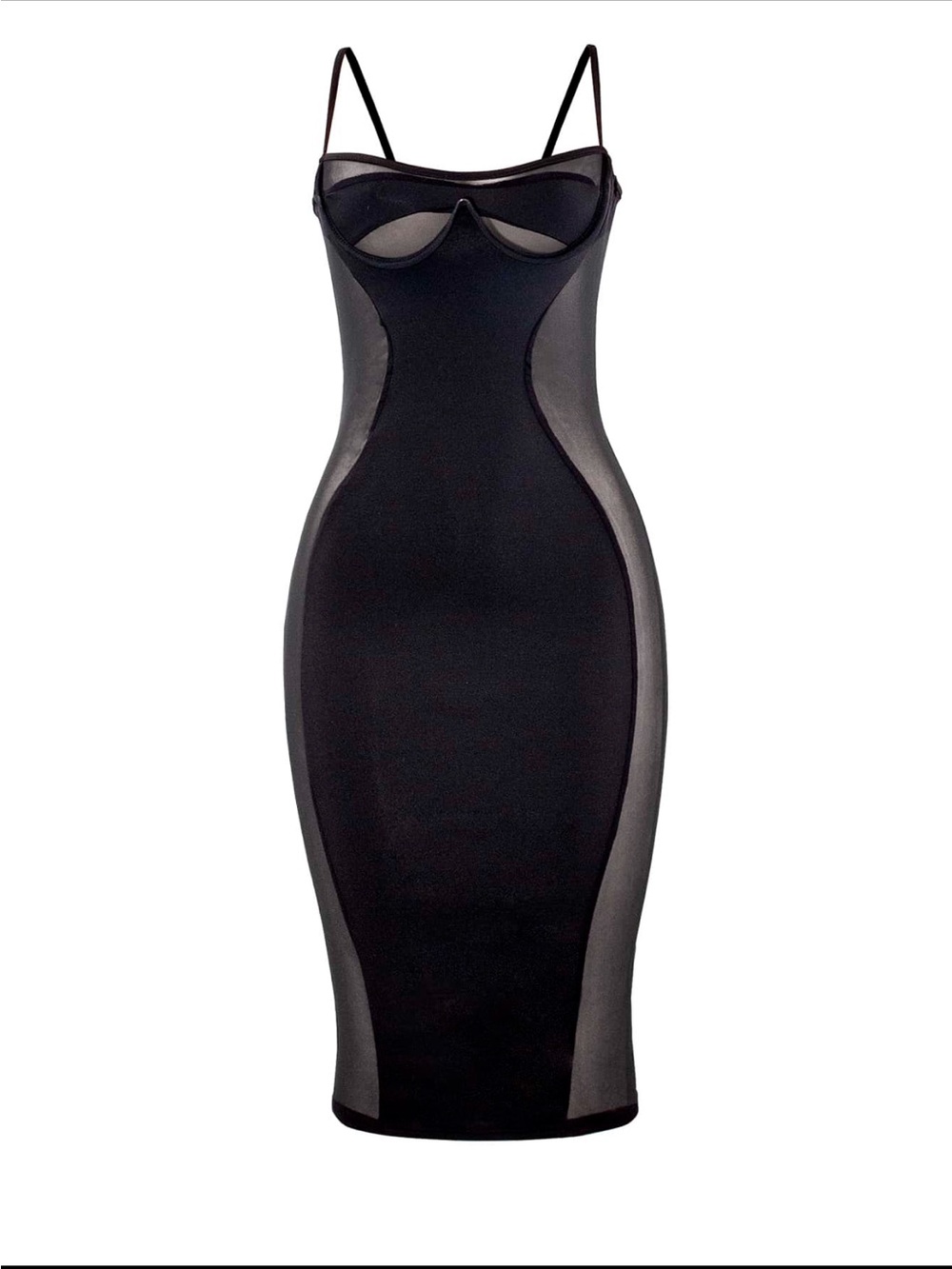 Sleek Black Mesh-Panel Bodycon Dress